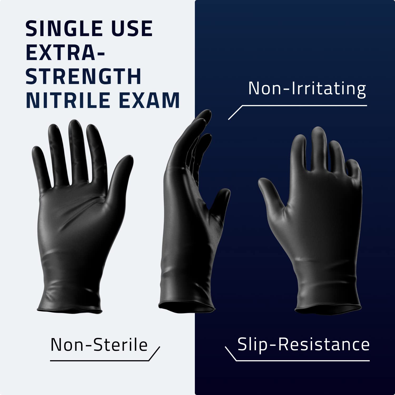 BLUZEN Black Extra Strength Disposable Nitrile Gloves XLarge, Rubber and Latex Free Gloves, For Surgical, Medical, Food Service, Kitchen, Mechanic