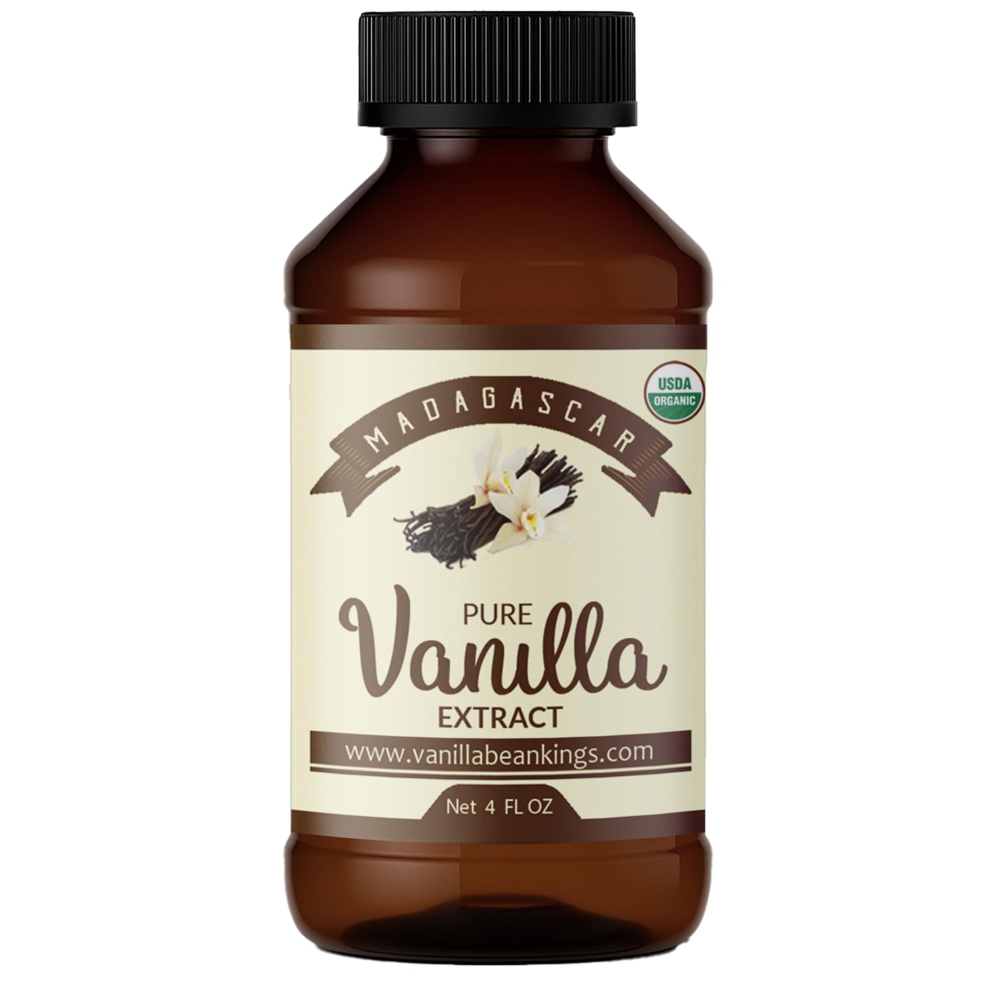 Organic Vanilla Extract - Made with Bourbon Madagascar Vanilla Beans - 4 fl oz - For Baking, Desserts, Home Cooking and Chefs