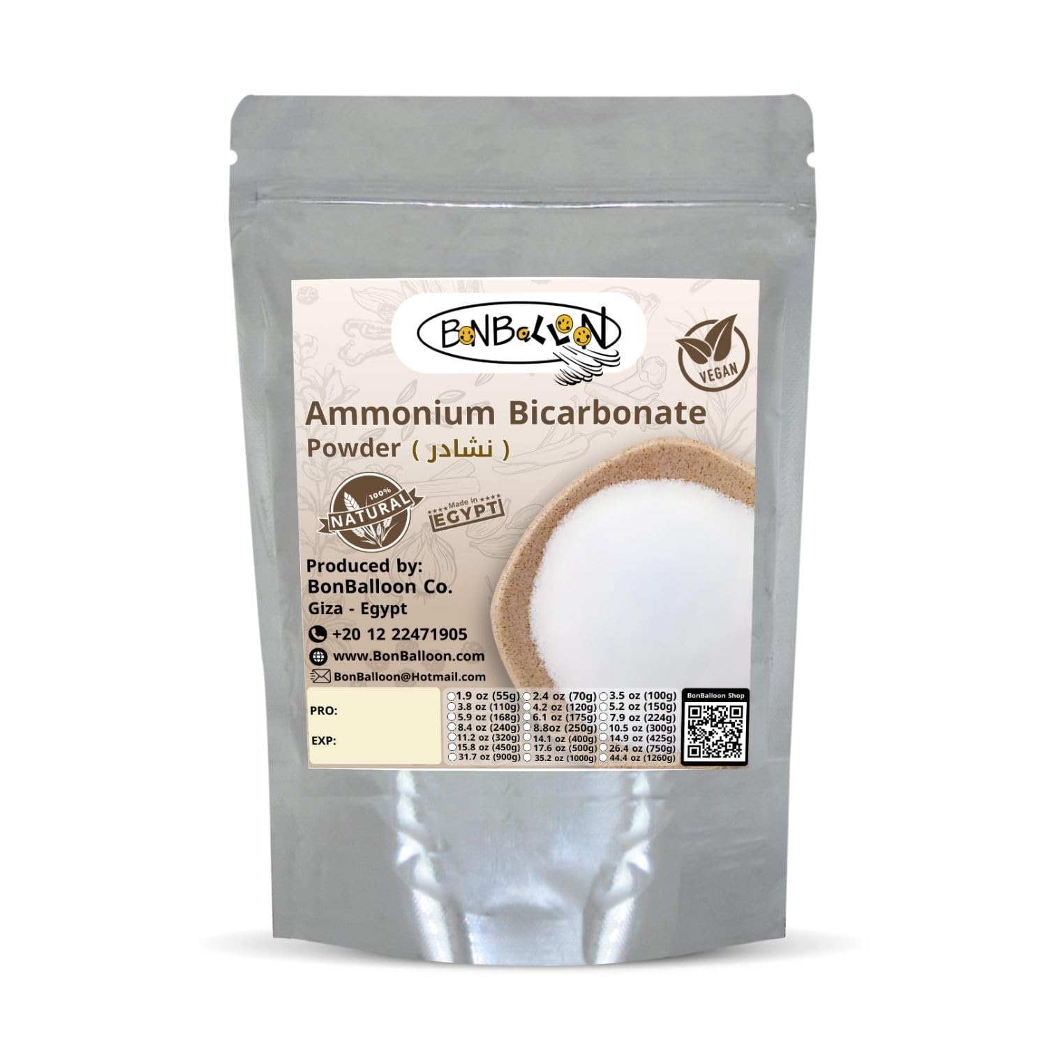 Natural Ammonium Bicarbonate Powder Fresh Dried Ammonia Hartshorn Herbal Herb Herbs Seasoning Spice Spices Cooking Pure Premium Egyptian Spices No