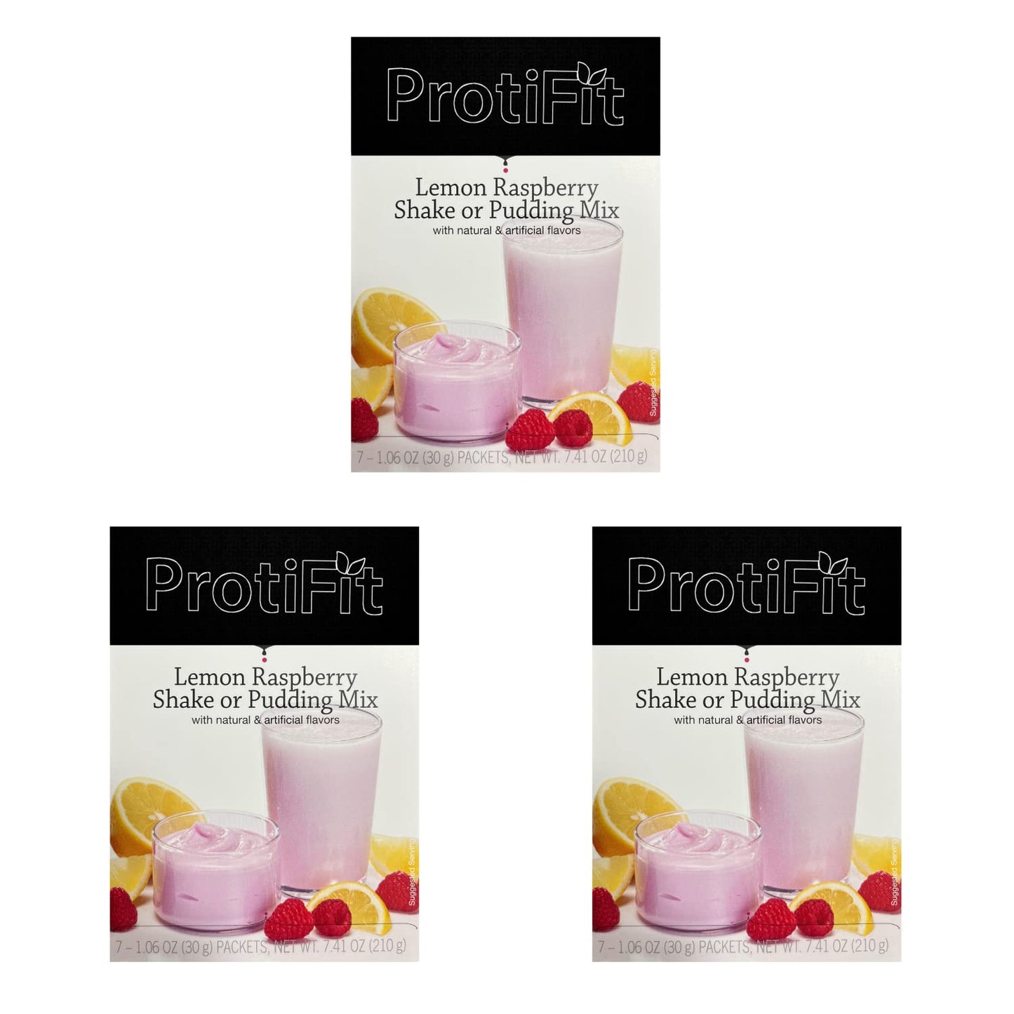 PROTIFIT - High Protein Lemon Raspberry Pudding & Shake Mix 3 Pack, 15g Protein, Low Calorie, Low Fat, Low Carb, Aspartame Free, Idea Protein
