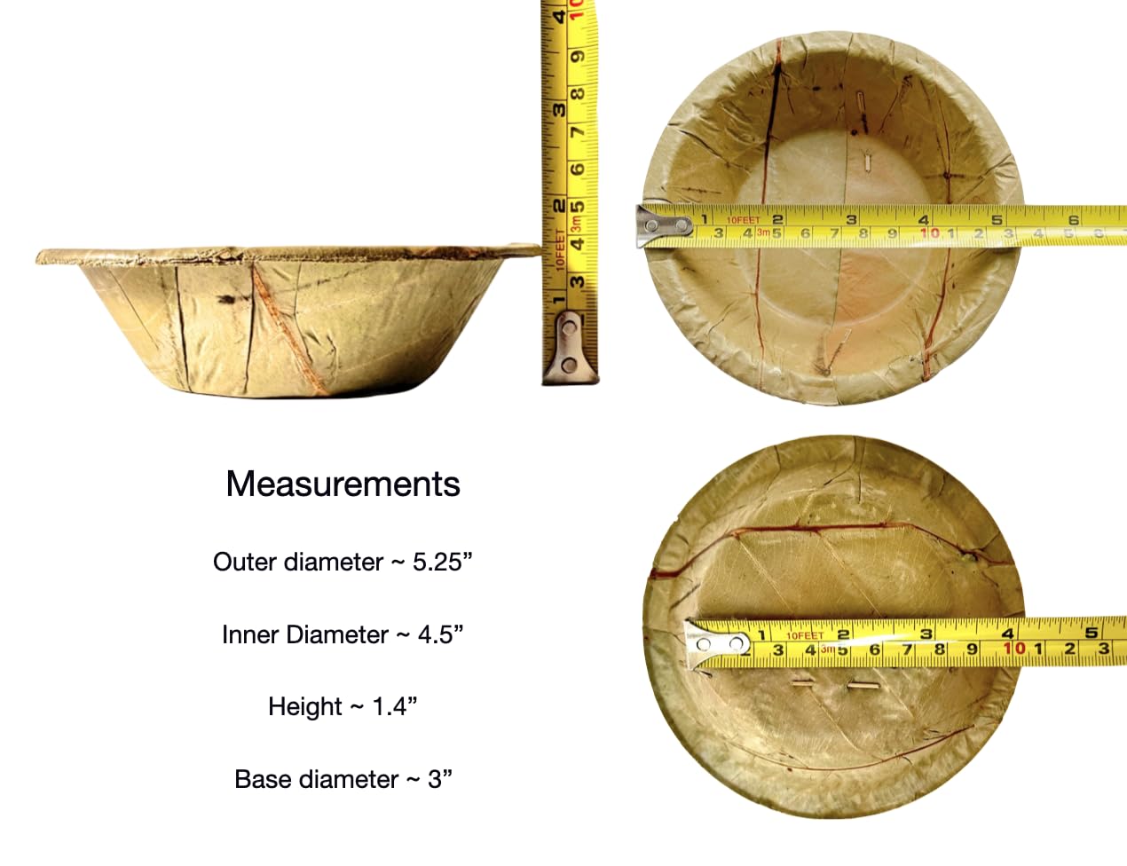 Foliumware Single Use Sal Leaf Bowls (5" inch, 20/pack) | Zero Waste, Biodegradable, Backyard Compostable | For Parties, Picnics, BBQ’s, Weddings