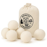 Wool Dryer Balls with Storage Bag, Natural White, Pack of 6 Honest Laundry
