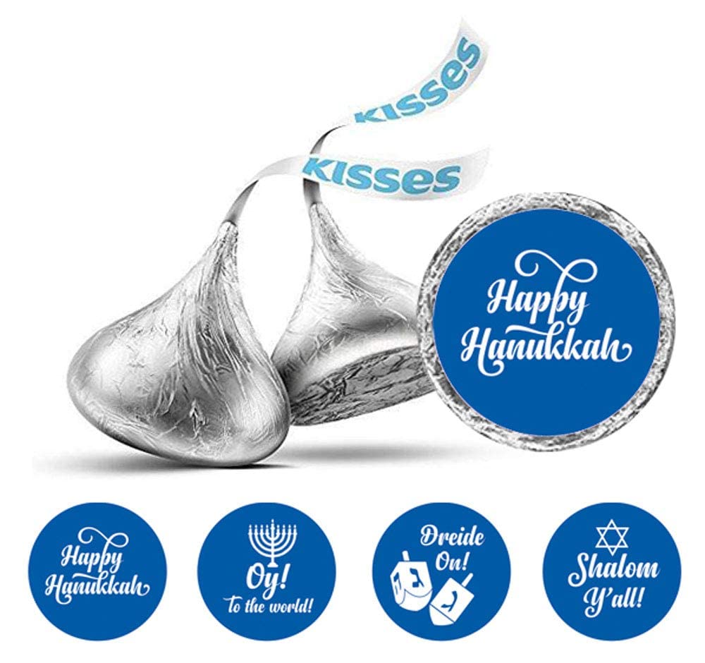Darling Souvenir 190 Pieces Blue & White Jewish Festival Holiday Blessing Party Chocolate Stickers - Hanukkah Candy Label Wrappers for Chanukah Family