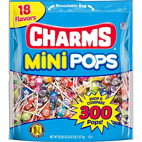Charms Mini Pops, 18 Flavors, Individually Wrapped, Peanut Free, Gluten Free, 300 Count, 1-Pack, 3.47 lbs