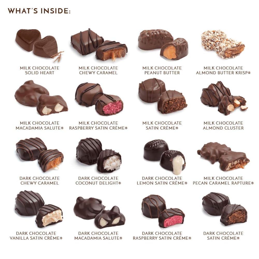 Ethel M Chocolates Classic Collection 32 Piece Premium Milk and Dark Chocolate Assortment in Round Copper Gift Box - Chewy Caramel, Macadamia, Pecan