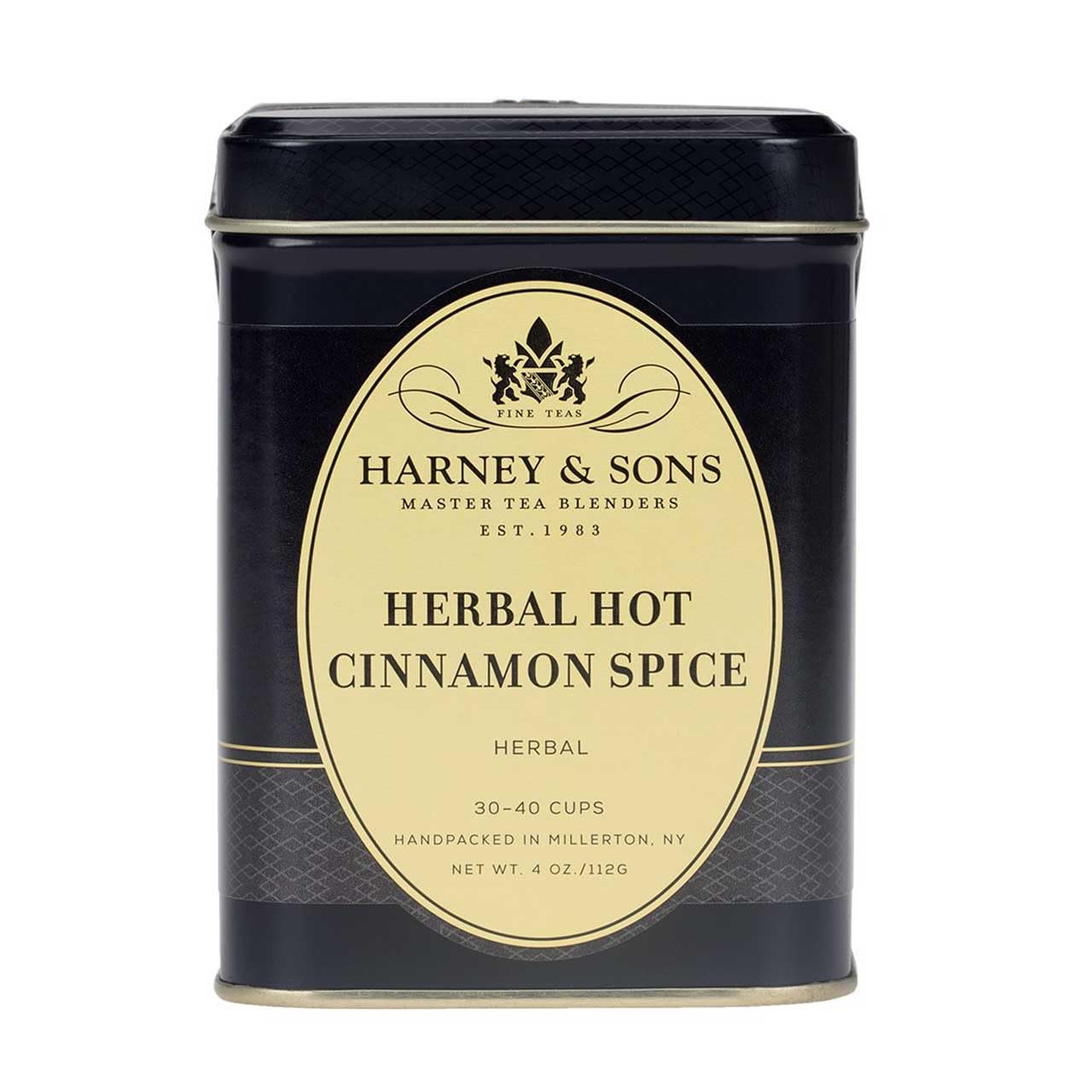 Harney & Sons Herbal Tea, Hot Cinnamon Spice, Caffeine-Free Rooibos, Sweet Spicy Cinnamon Clove Orange, 4 oz Loose Leaf Tin, Delicious Gourmet Herbal
