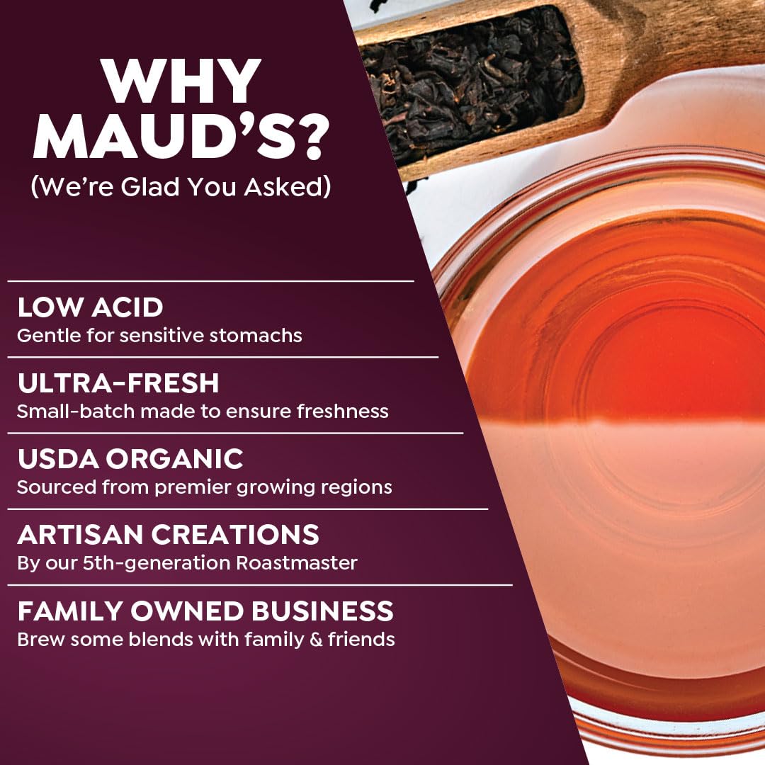 Maud's Organic English Breakfast Black Tea Pods, 24 ct, Single Serve Pods - 100% Gourmet Blended Tea Leaves, Compatible with Keurig K Cups Maker