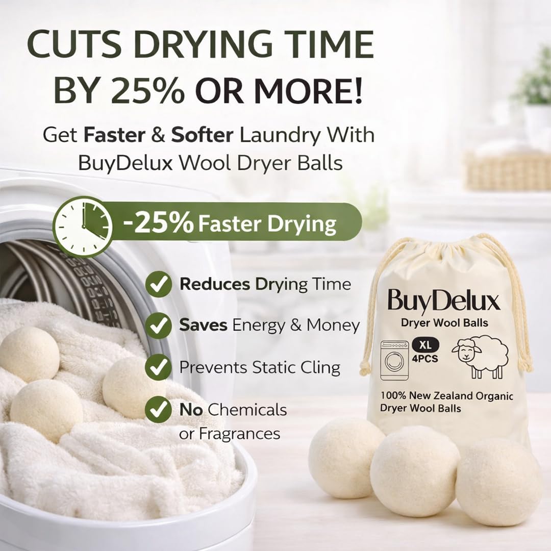 Wool Dryer Balls 4 Pack XL 7cm, 100% New Zealand Wool, Reusable 1000+ Loads, Natural Fabric Softener Alternative, Reduces Static & Wrinkles.