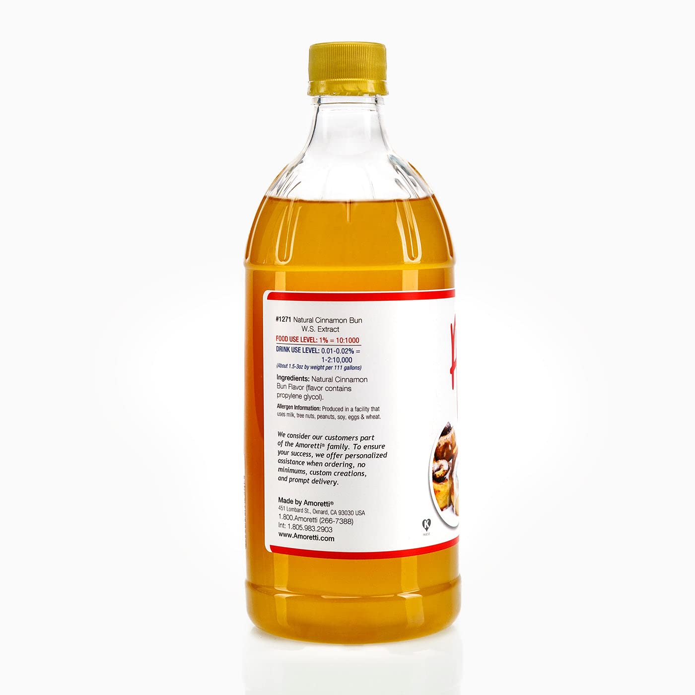 Amoretti - Natural Cinnamon Bun Extract Water Soluble 2 oz - Highly Concentrated & Perfect For Pastry, Savory, Brewing, and more, Preservative Free