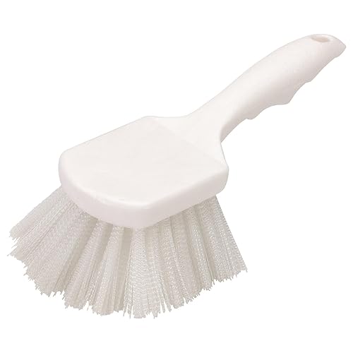 SPARTA Flo-Pac 8" Utility Scrub Brush with 2" Nylon Bristles, Plastic Pistol Grip Handle, Commercial Handheld Cleaning Brush, White