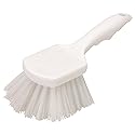 SPARTA Flo-Pac 8" Utility Scrub Brush with 2" Nylon Bristles, Plastic Pistol Grip Handle, Commercial Handheld Cleaning Brush, White