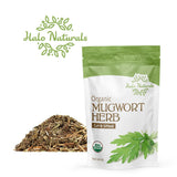 Halo Naturals Organic Mugwort Herb Cut & Sifted, 4 Ounces (Artemisia vulgaris) USDA Certified | Resealable Pouch| Packaged in The USA (Pack of 1)