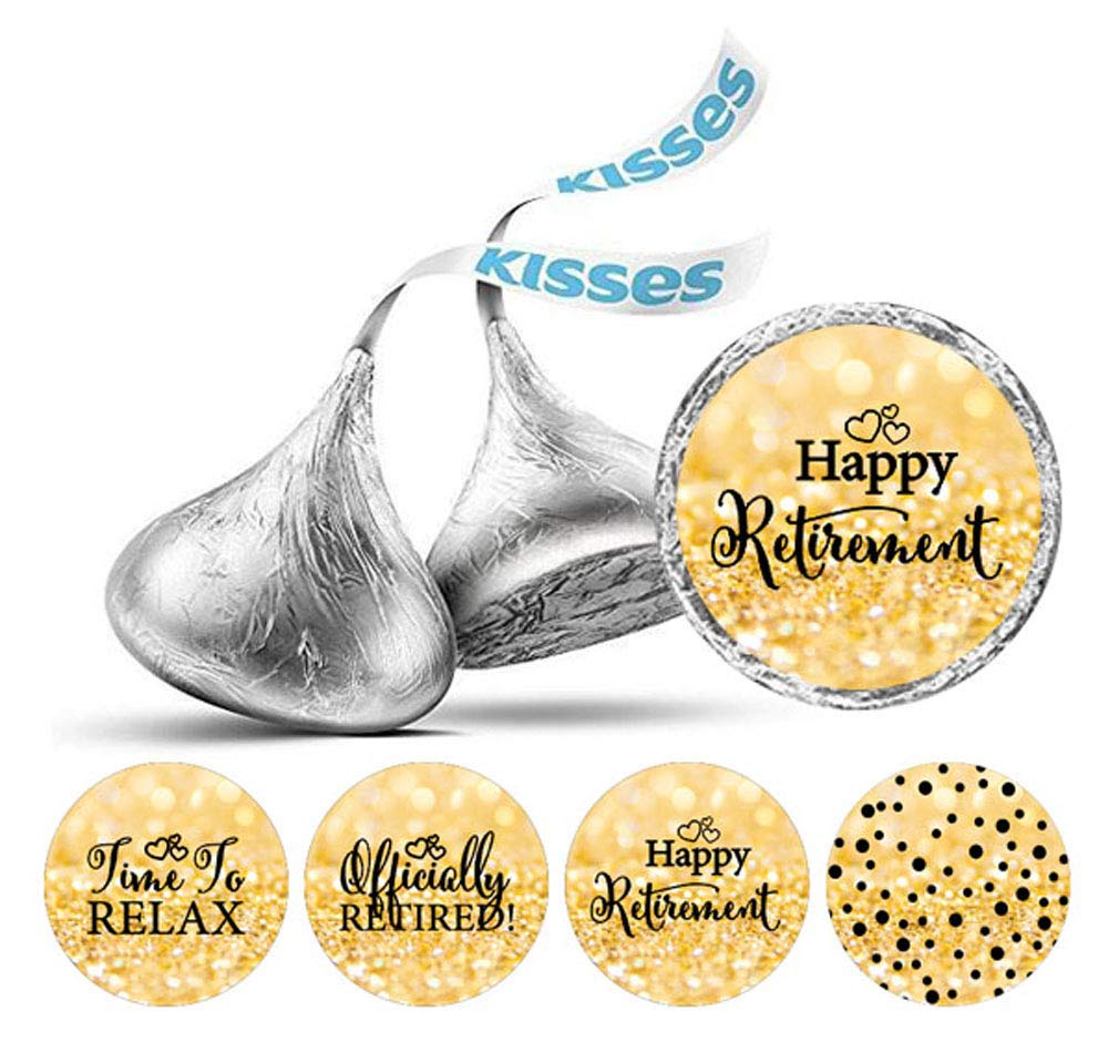 Darling Souvenir 190 Pcs New Beginnings Glitter Gold Chocolate Drop Stickers - Mini Candy Wrappers for Retirement Party, Office Send-Off, and Career