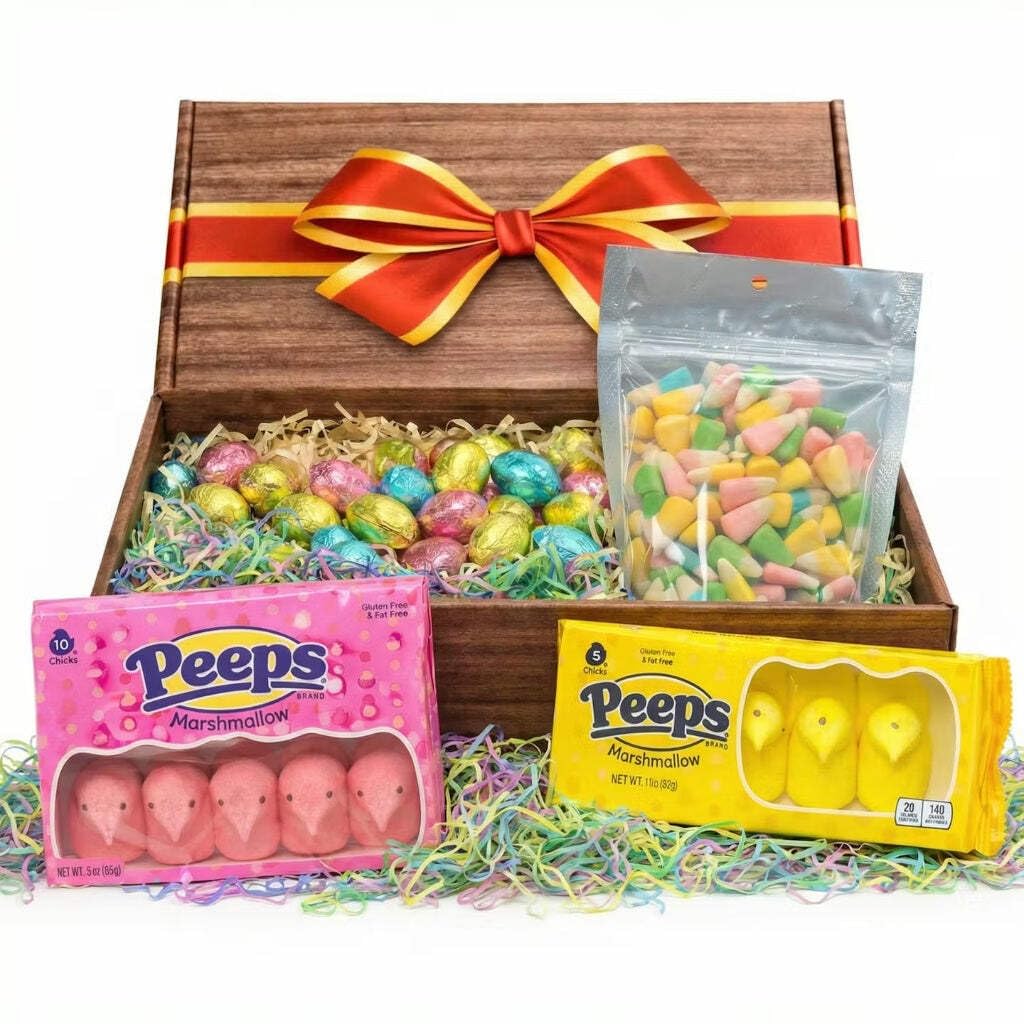Gift Box Garden | Easter Candy & Chocolate Gift Box | Includes Marshmallow Chicks, Candy Corn & Foil Wrapped Chocolate Eggs | Festive Bunny Basket