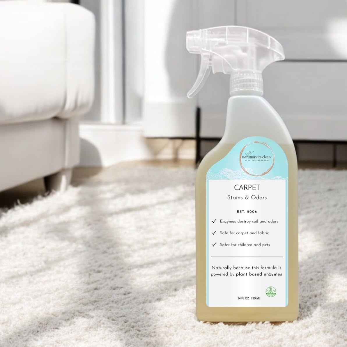naturally it's clean Carpet Stains & Odors Cleaner; Plant Based Enzyme Safely Cleans Pet/Food Stains, Grease & Ink from Carpets, Rugs, Upholstery