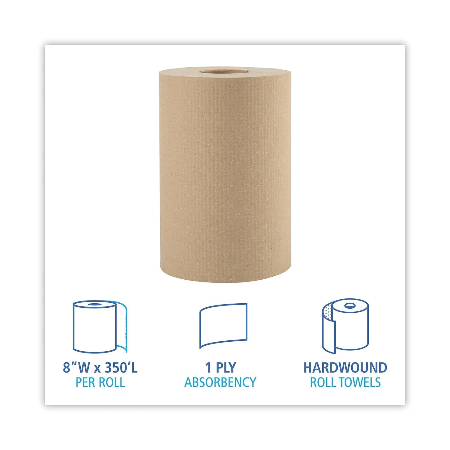 BWK6252 - Boardwalk Hardwound Paper Towels, 8 inches x 350 feet, 1-Ply Natural, 12 Rolls/Carton