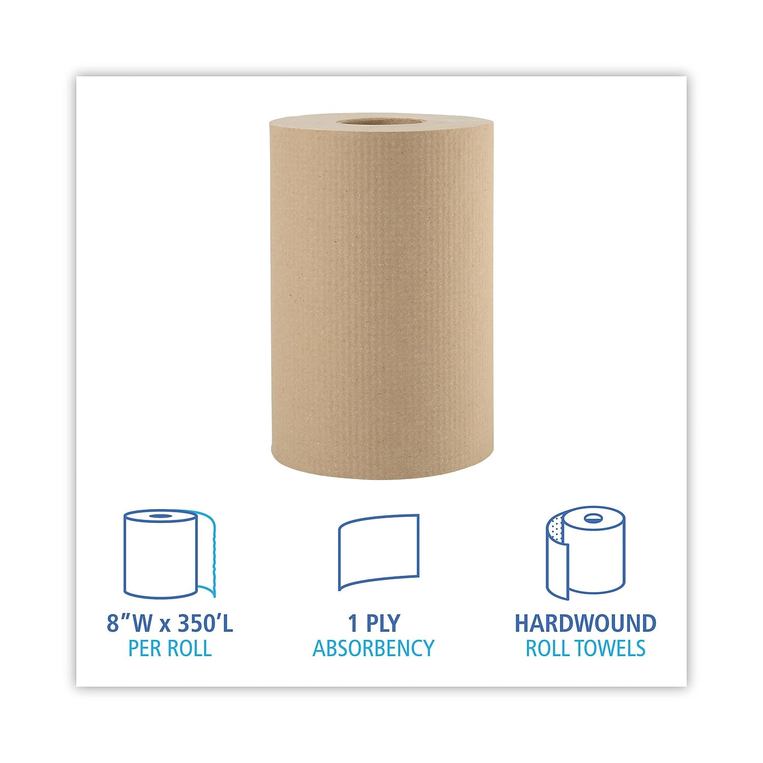 BWK6252 - Boardwalk Hardwound Paper Towels, 8 inches x 350 feet, 1-Ply Natural, 12 Rolls/Carton