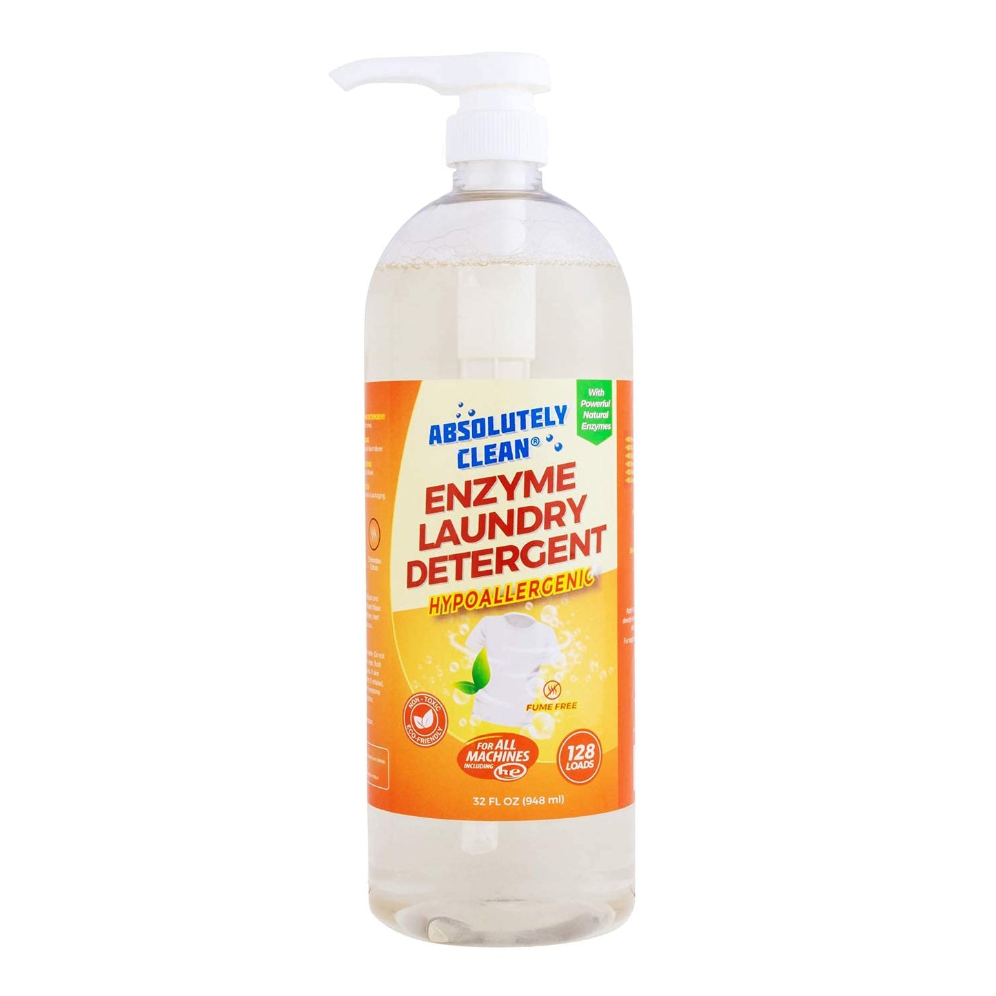 Amazing Natural Based Laundry Detergent Liquid (128 Loads) - Powerful Natural Enzymes - USA Made (32oz Bottle)