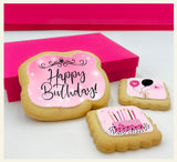 Happy Birthday Cookies 3 pack for Women Girls Teens Gift Basket For Her Mom | Pink Cookie Treats Cake Balloons | Individually Wrapped