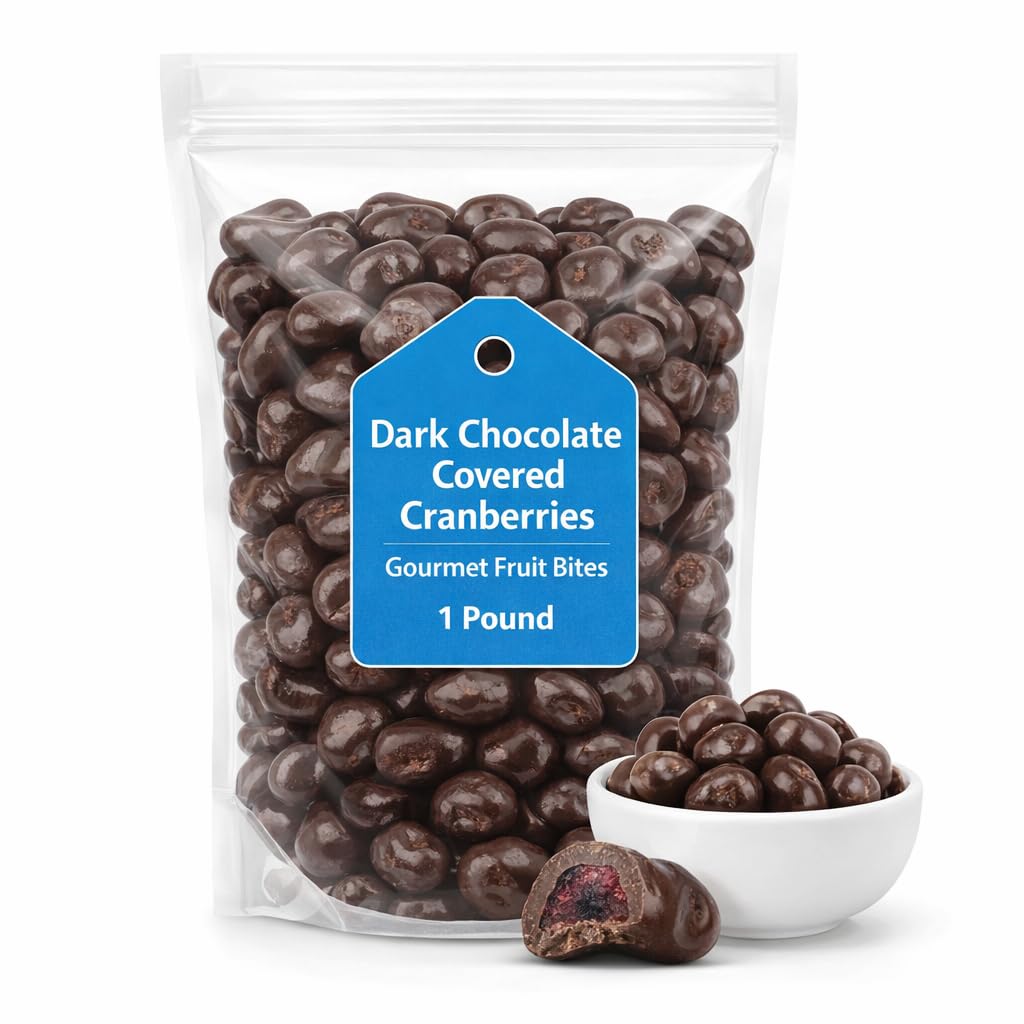 Dark Chocolate Covered Cranberries, Gourmet Fruit Bites, 1 Pound