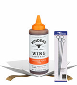 Bourbon Peach BBQ Wing Sauce 15.5 oz Bundle with Barbecue Skewers - Rib Glaze Sweet and Smoky Glaze for Grilling, Roasting, and Marinating - Gift Set