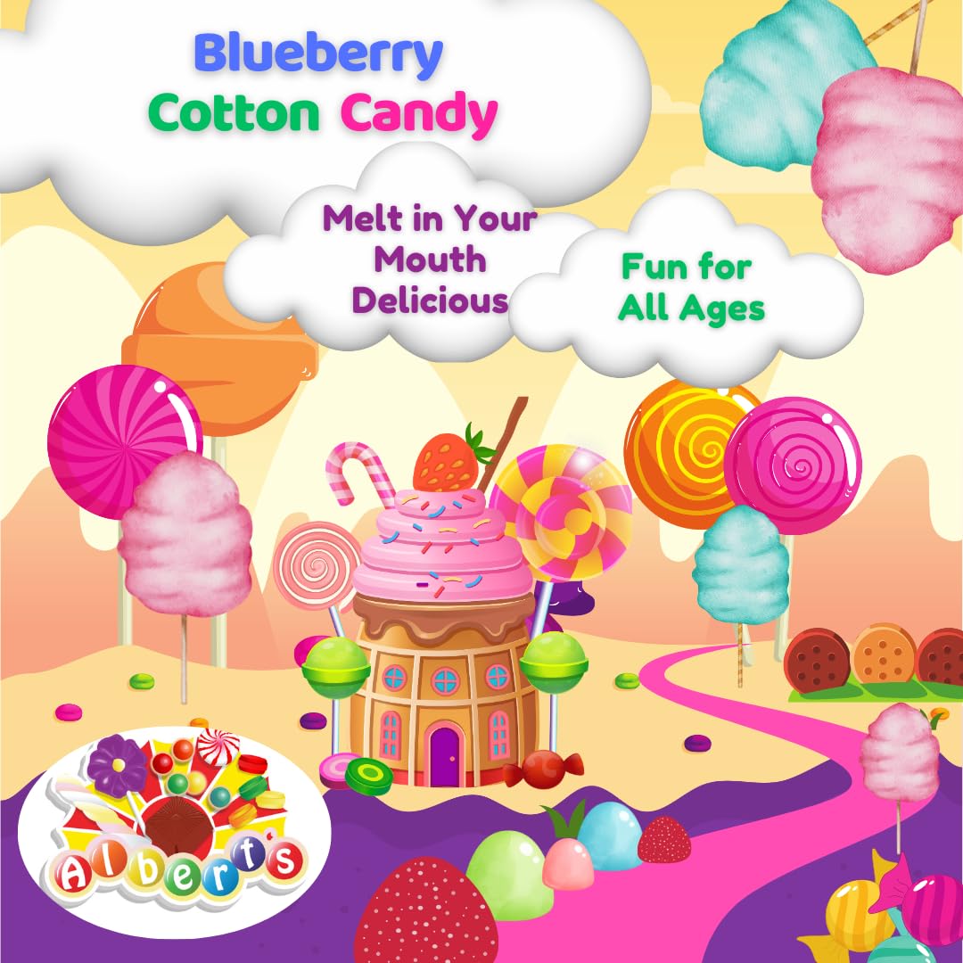 Albert's Caribbean Blue Cotton Candy - 12 Pack - Fluffy Blueberry Sweet Treat - Resealable Tubs - Perfect for Parties & Events