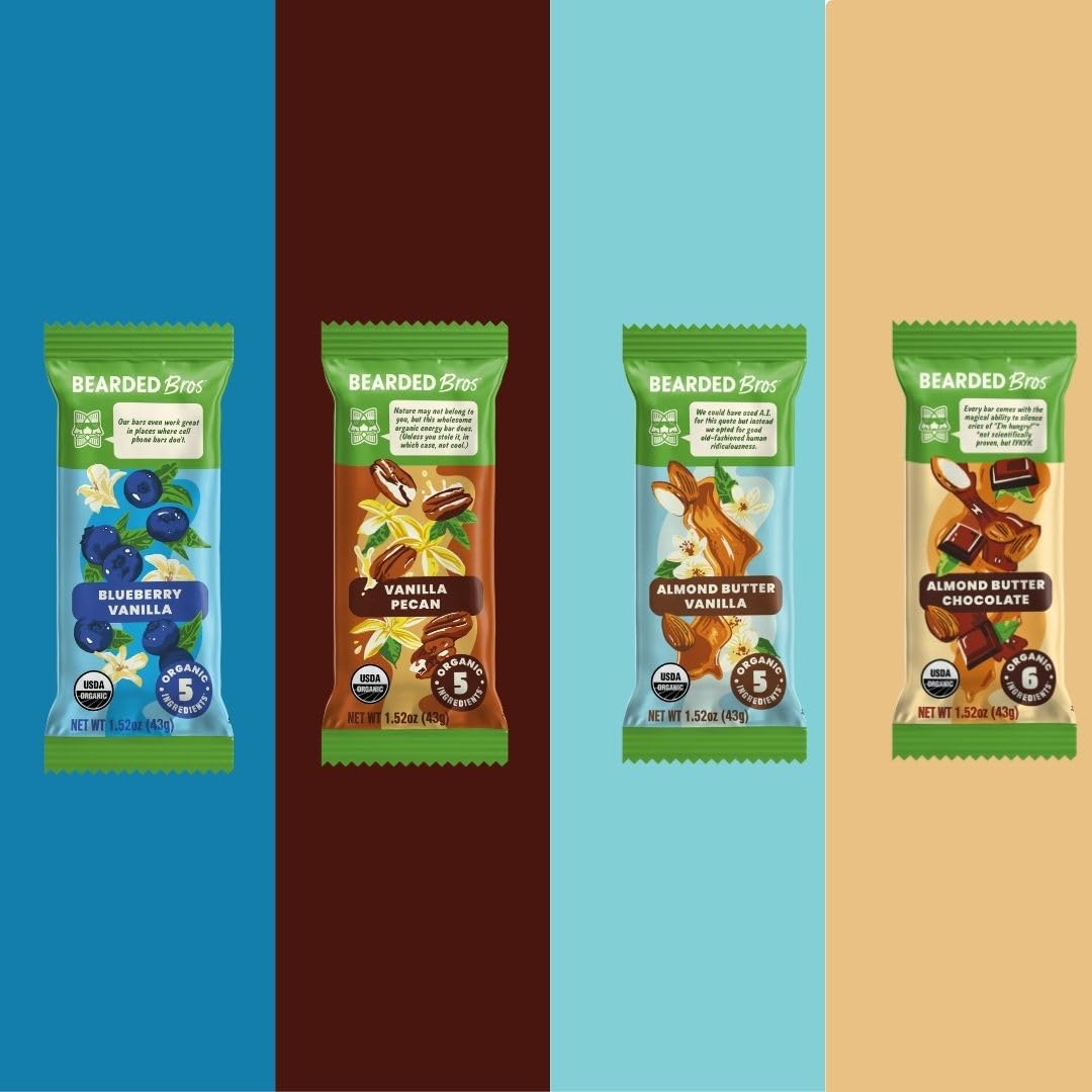 Bearded Brothers Organic Vegan Energy Bars - Gluten & Soy Free, Paleo, Whole 30 | Non GMO, Low Glycemic, High Protein, Fiber (12 Count (Pack of 1)
