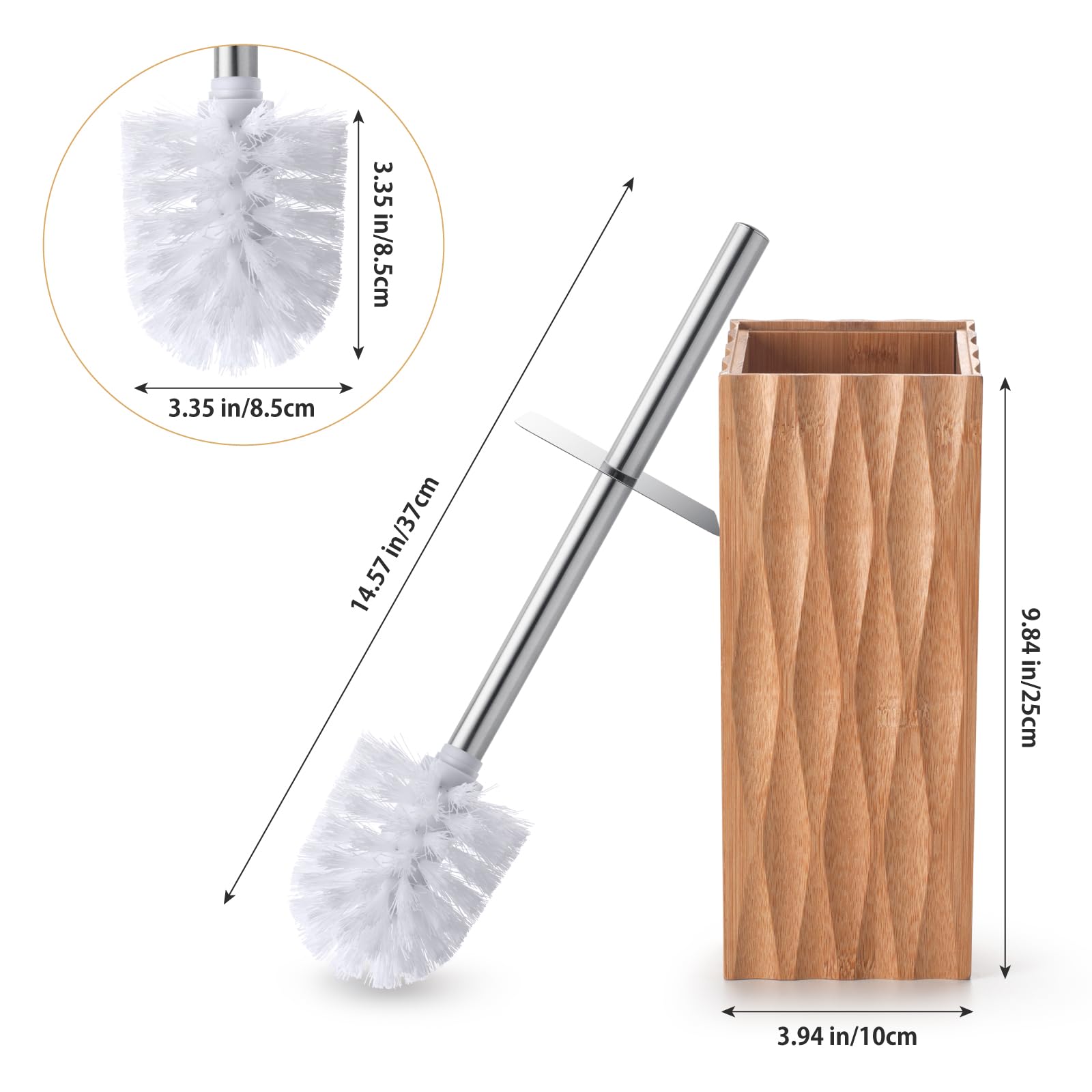 GOBAM Bamboo Toilet Bowl Cleaner with Holder for All Toilet Types, Hidden Stainless Steel Toilet Brush, Bathroom Cleaning Brushes, Toilet Accessories