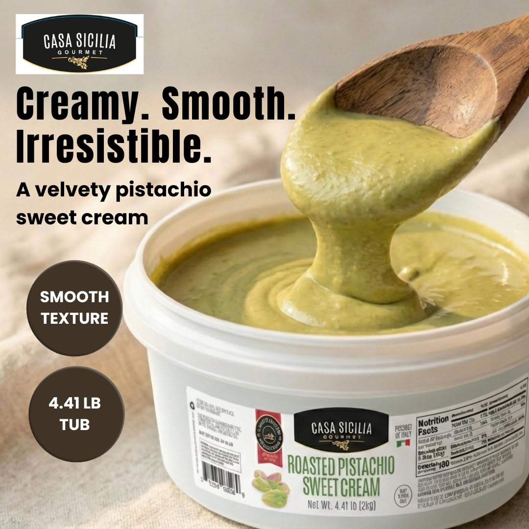 Casa Sicilia Gourmet Roasted Pistachio Sweet Cream Italian Pistachio Dessert Spread Bulk, Made in Italy Premium Nut Cream for Pastry Baking Gelato