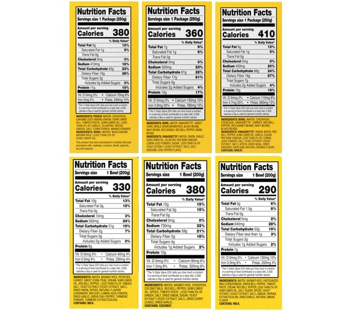 Tasty Bite Bowls Variety, Pack of 6, Mexican Protein, Mediterranean Protein, Indian Protein, Chickpea Biryani, Smoky Paneer Biryani, Vegetable Biryani