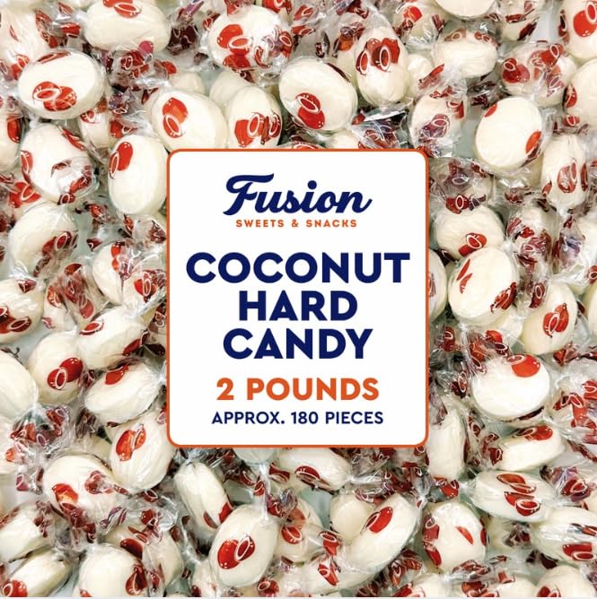 Coconut Hard Candy - 2 Pounds Individually Wrapped Candy, Creamy Filled Coconut Candy, Bulk Bag Old Fashioned Treats