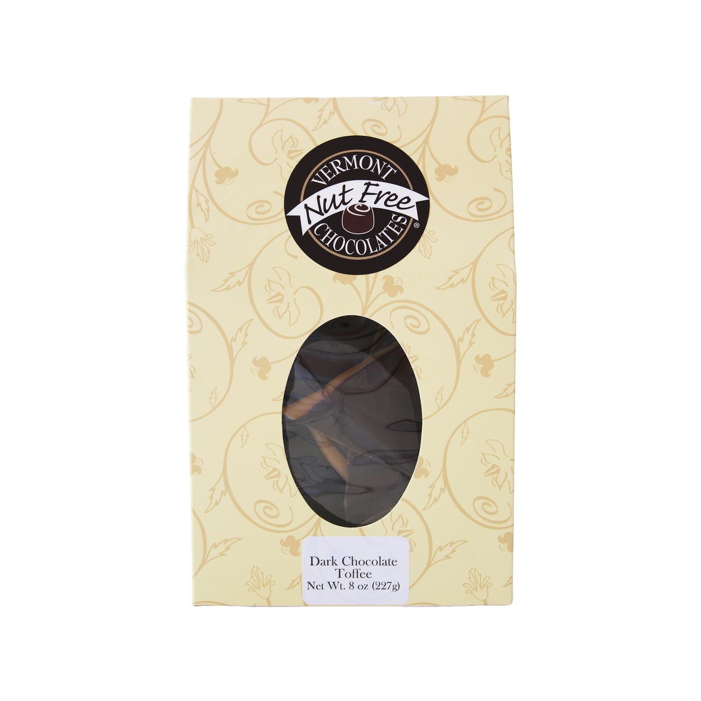Vermont Nut Free Chocolates Toffee (Dark Chocolate) 8 Ounces, Nut-Free, Egg-Free, Kosher