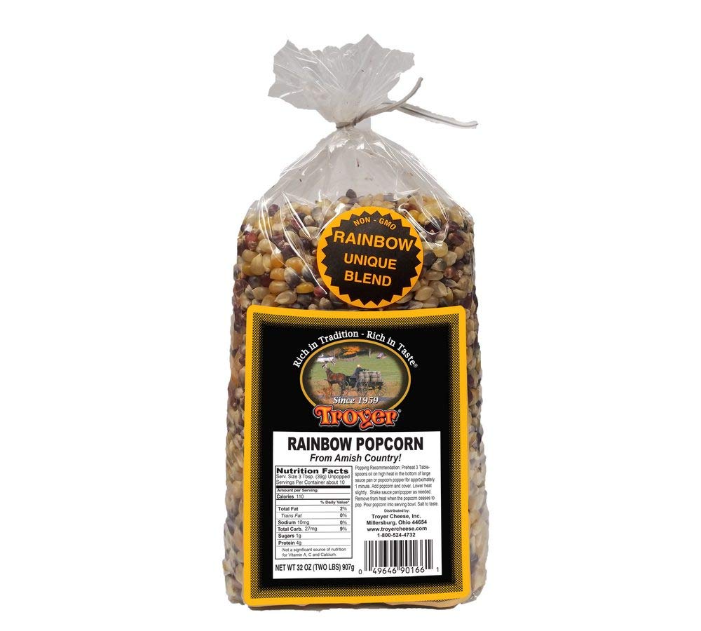 Amish Popcorn Gluten Free, NON GMO Tender Rainbow Kernel Popcorn - Troyer Farms - 2 lb. Bag