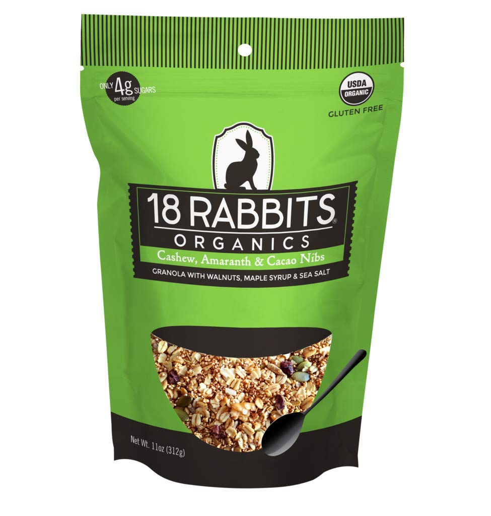 18 Rabbits Organic Gluten Free Granola Cereal, Cashew, Amaranth and Cacao Nib, 6 Count