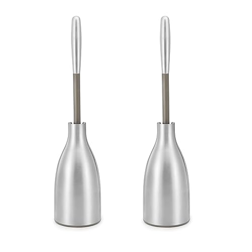 Polder Sleek Stainless Steel Toilet Brush with Caddy, Slim and Discreet Design, Open-Back Design for Odor Control, Rust-Resistant Stainless Steel, 2