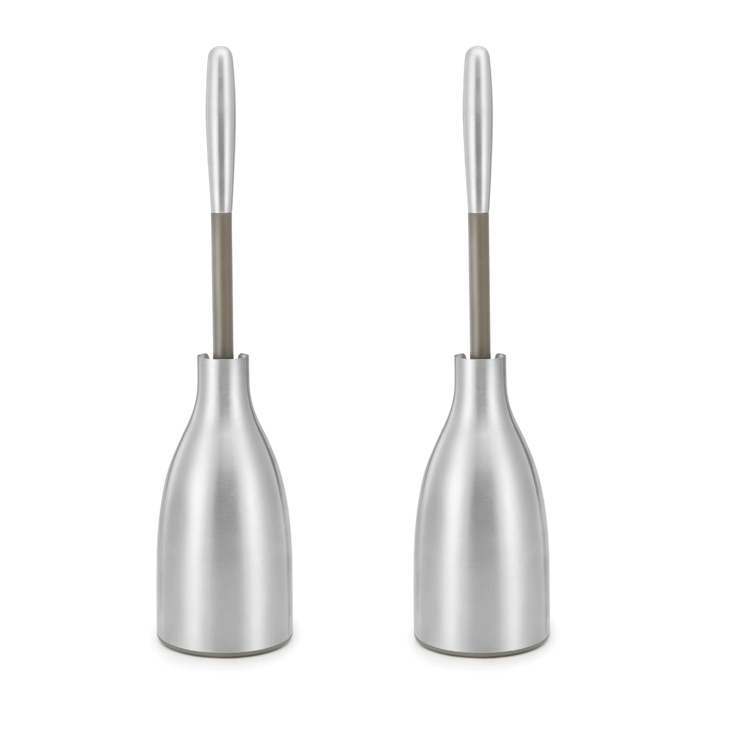 Polder Sleek Stainless Steel Toilet Brush with Caddy, Slim and Discreet Design, Open-Back Design for Odor Control, Rust-Resistant Stainless Steel, 2
