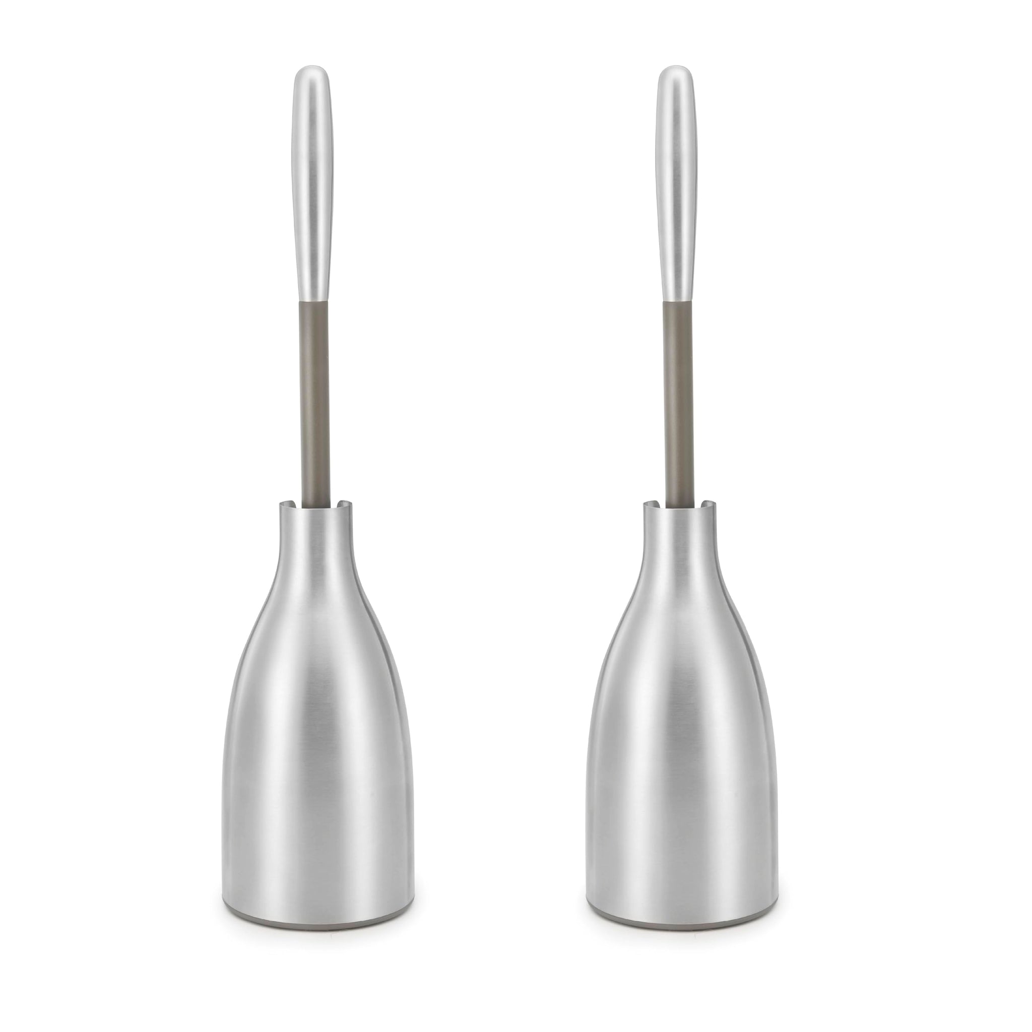 Polder Sleek Stainless Steel Toilet Brush with Caddy, Slim and Discreet Design, Open-Back Design for Odor Control, Rust-Resistant Stainless Steel, 2