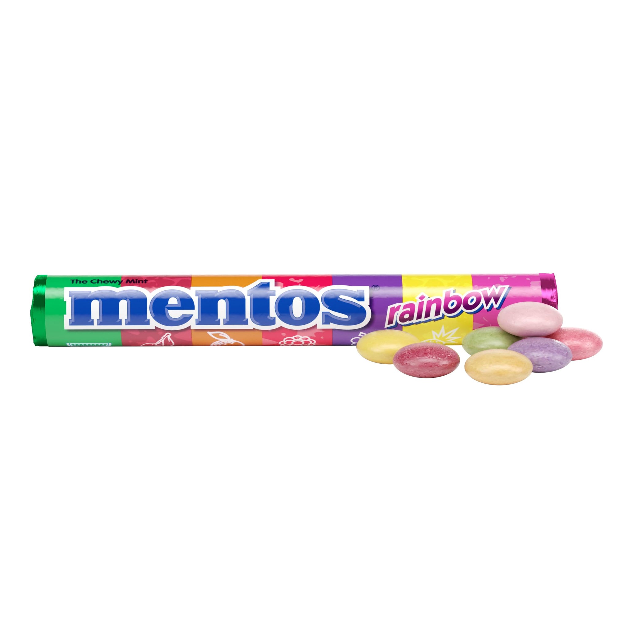 Mentos Chewy Mint Candy Roll, Rainbow Mint Candies, 14 Pieces Per Roll, 15 Count Party Pack