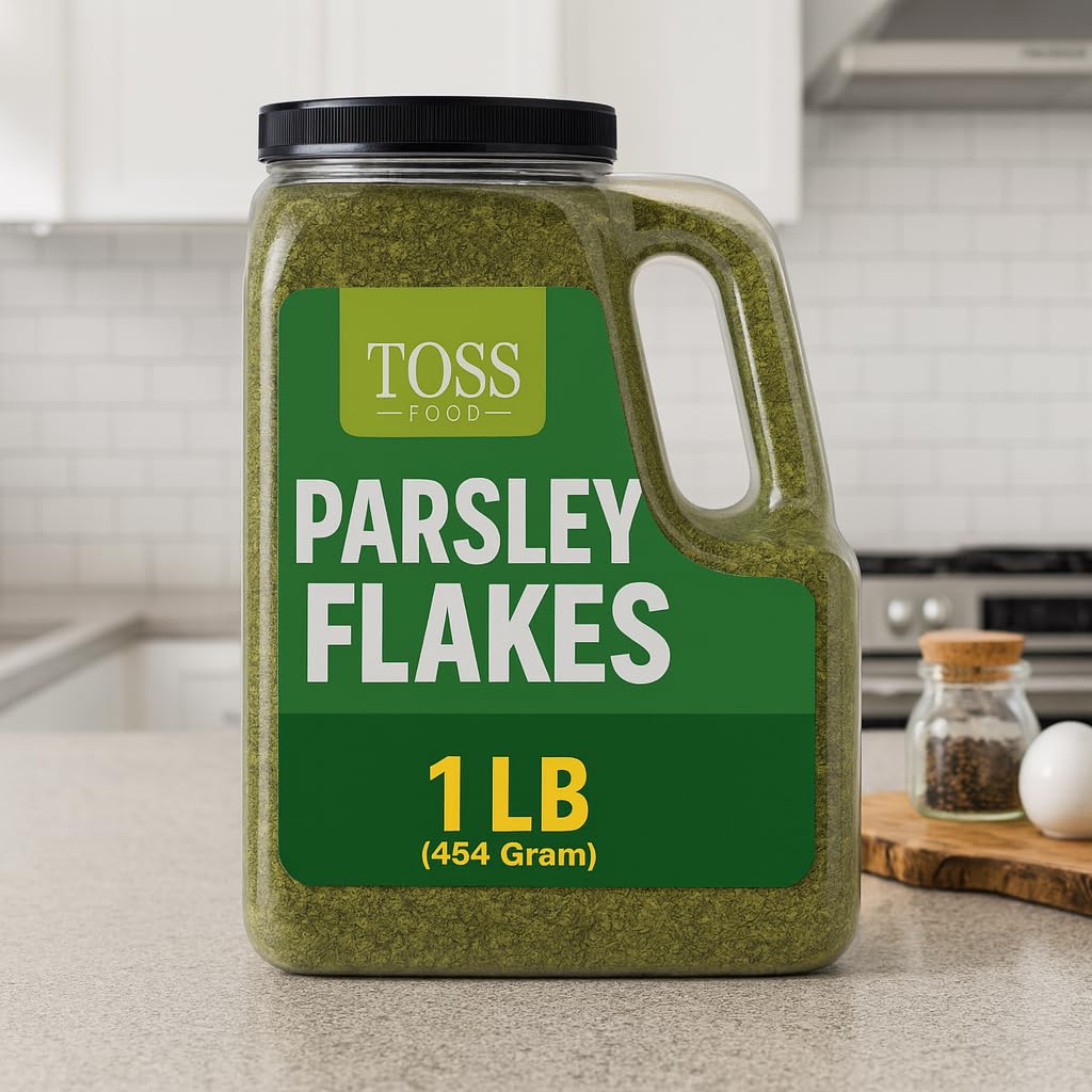 Toss European Dried Parsley Flakes Bulk 16 OZ -Medium Cut Parsley Seasoning - Great Addition to Cooking,Soups, Salads and Baking - Great Source