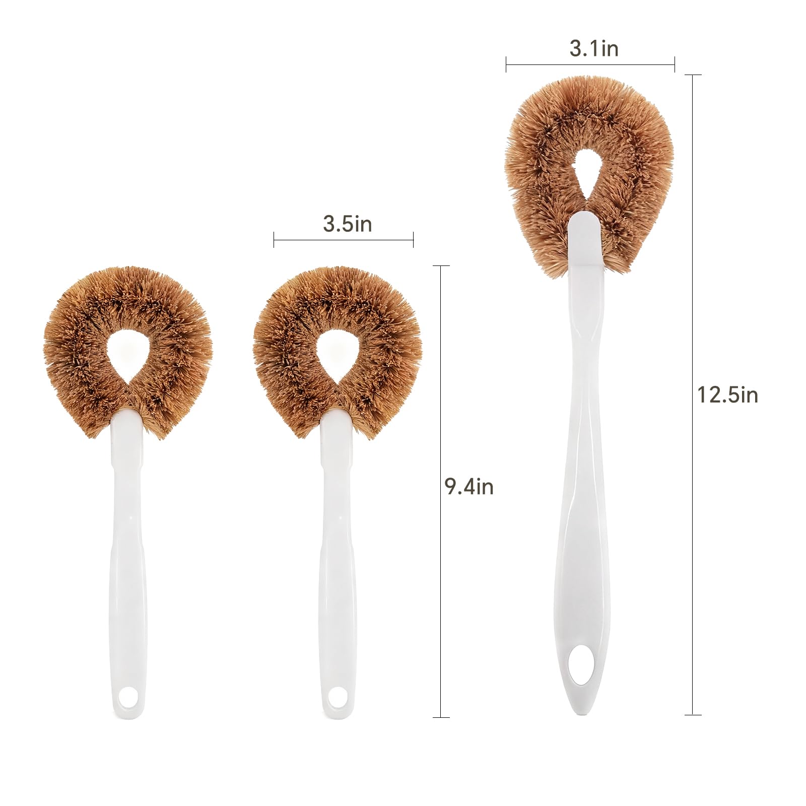 MI BRUSHAX Dish Brush - Heavy Duty Kitchen Scrub Brush with Plastic Handle & Natural Coconut Fiber Bristles, Pot Scrubber for Pans, Sinks & Cast Iron