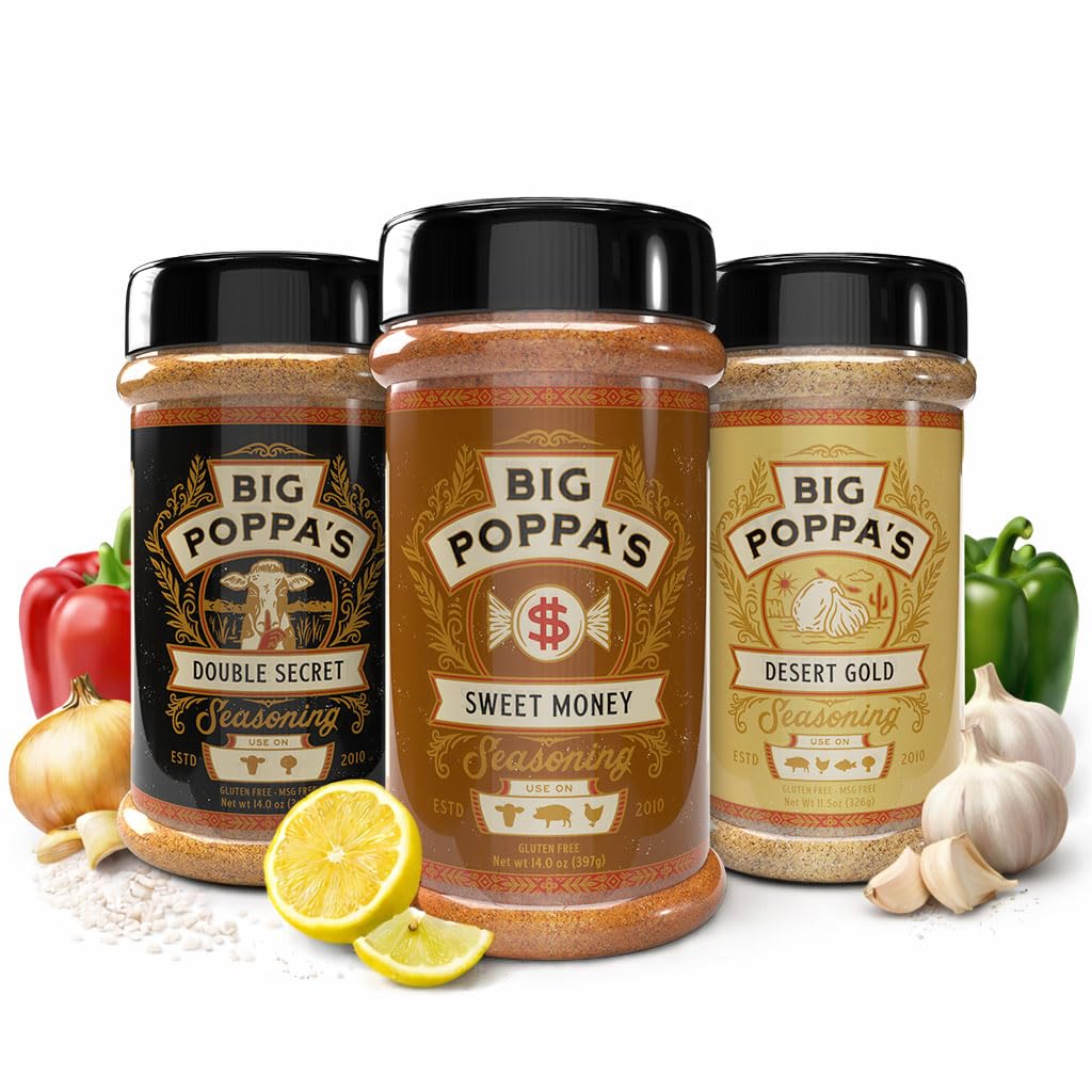 Big Poppa's BBQ Essential Seasoning Bundle - Sweet Money, Double Secret & Desert Gold | All-Purpose Rubs for Grilling & Smoking