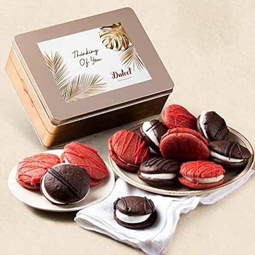 Dulcet Gift Baskets Chocolate and Red Velvet Whoopie Pie Tin Assortment, Cookie and Cream Snacks for a Holidays, Birthday, Sympathy, Get Well