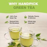 HANDPICK, Green Tea Loose Leaf (255g/9oz) 127 Cups | Non-GMO, 100% Pure Green Tea Leaves Sourced from Himalayas, India | Resealable Ziplock Pouch