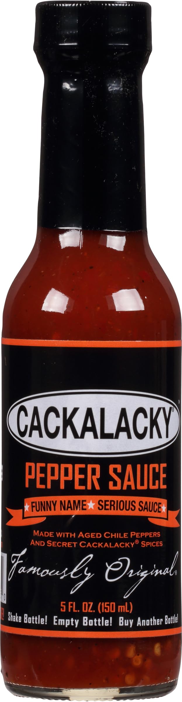 Cackalacky Famously Original Pepper Sauce - 5 oz Bottle - Fiery Hot & Spicy Red Chili Flavor, All-Natural Ingredients, Perfect for Grilling, Dipping