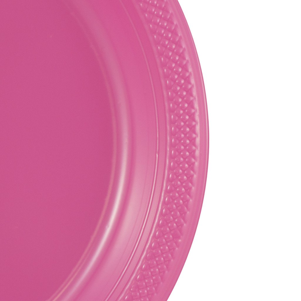JAM PAPER Round Plastic Party Plates - Large - 10 1/4 inch - Fuchsia Hot Pink - 20/Pack