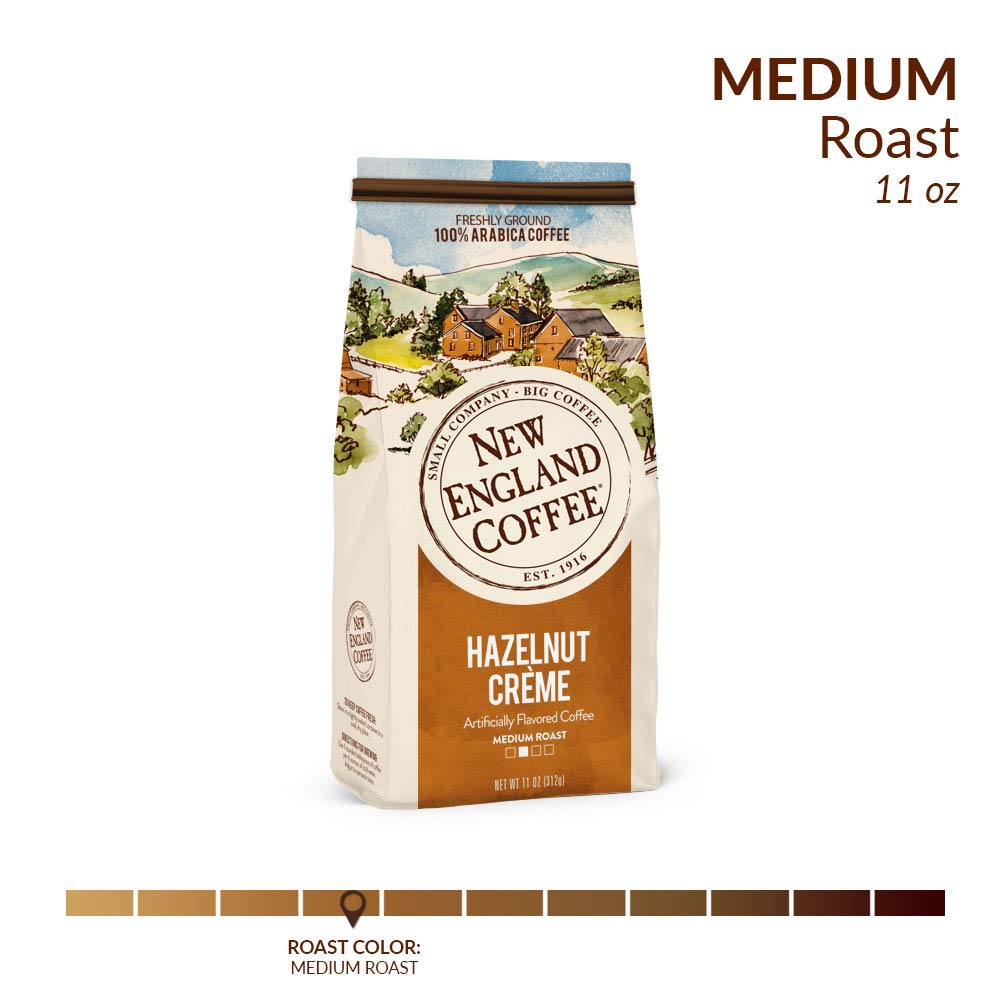 New England Coffee Hazelnut Crème Medium Roast Ground Coffee, 11oz Bag (Pack of 1)