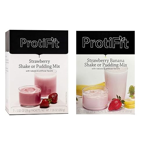 PROTIFIT - High Protein Strawberry & Strawberry Banana Pudding & Shake Mix 2 Pack, 15g Protein, Low Calorie, Low Fat, Low Carb, Aspartame Free, Idea