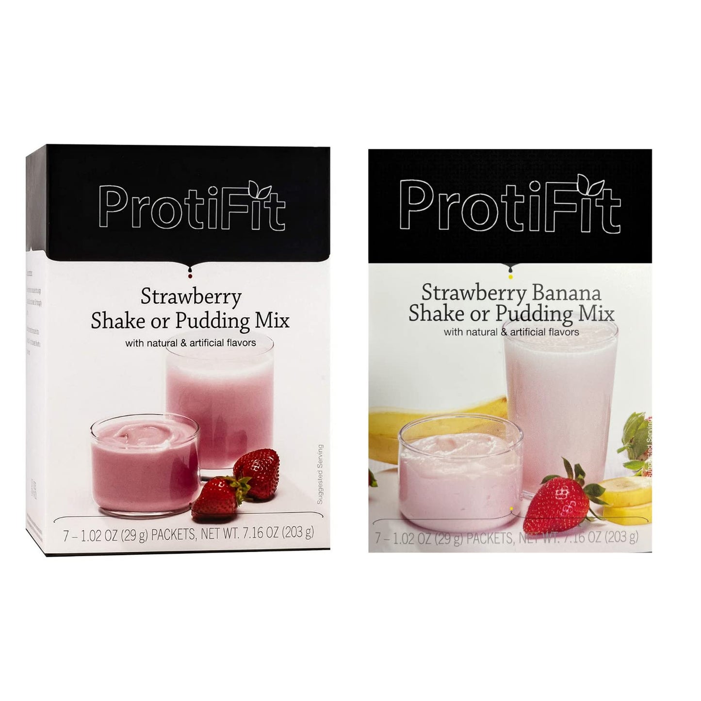 PROTIFIT - High Protein Strawberry & Strawberry Banana Pudding & Shake Mix 2 Pack, 15g Protein, Low Calorie, Low Fat, Low Carb, Aspartame Free, Idea