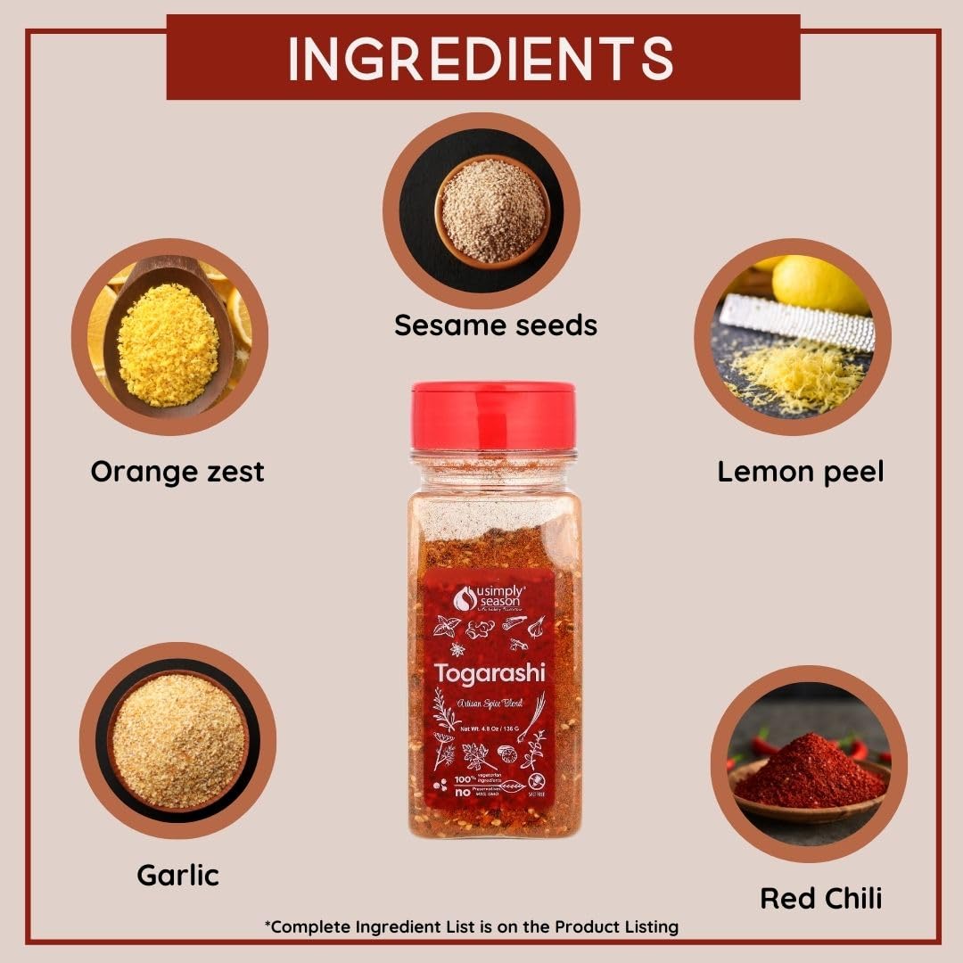 USimplySeason Togarashi Spice (4.8 oz) - Japanese-Inspired Flavor for Culinary Creations, Ideal for Seasoning, Marinades, Rubs - No Salt, Vegan
