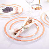 YOUBET 175PCS Rose Gold Plastic Plates - Clear Plastic Plates Disposable with Rose Gold Rim includes 50 Plates, 25Forks, 25Knives, 25Spoons, 25Cups